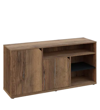 KU2-15DN3 L skříňka nízká 2-dveřová, nika, 740x1522x400, provedení levé, korpus a dvířka dub halifax cínový/police černá